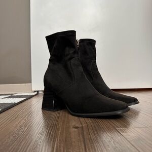 Marc Fisher Black Faux Suede Heeled Booties
